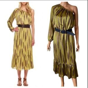 Michael Kors Tarragon Peasant One Shoulder MIDI Dress XSMALL